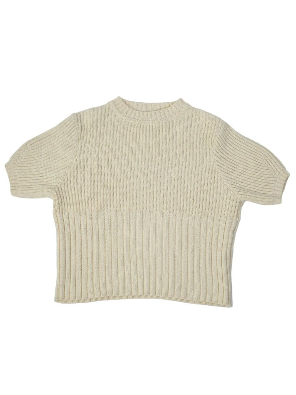 Toteme Ribbed Knit Sweater Cream Off White Short Sleeve Crew Neck Womens Size XS